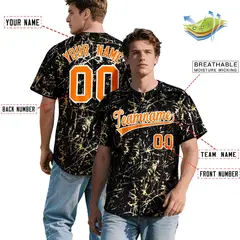 Black Orange Metallic Gold Splatter Baseball Jersey 2