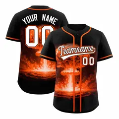 Black Orange Nuclear Blast Graffiti Full Button Baseball Jersey