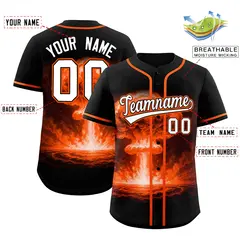 Black Orange Nuclear Blast Graffiti Full Button Baseball Jersey 2