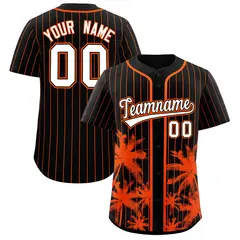 Black Orange Pinstripe Coconut Tree Baseball Jersey