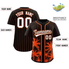 Black Orange Pinstripe Coconut Tree Baseball Jersey 2