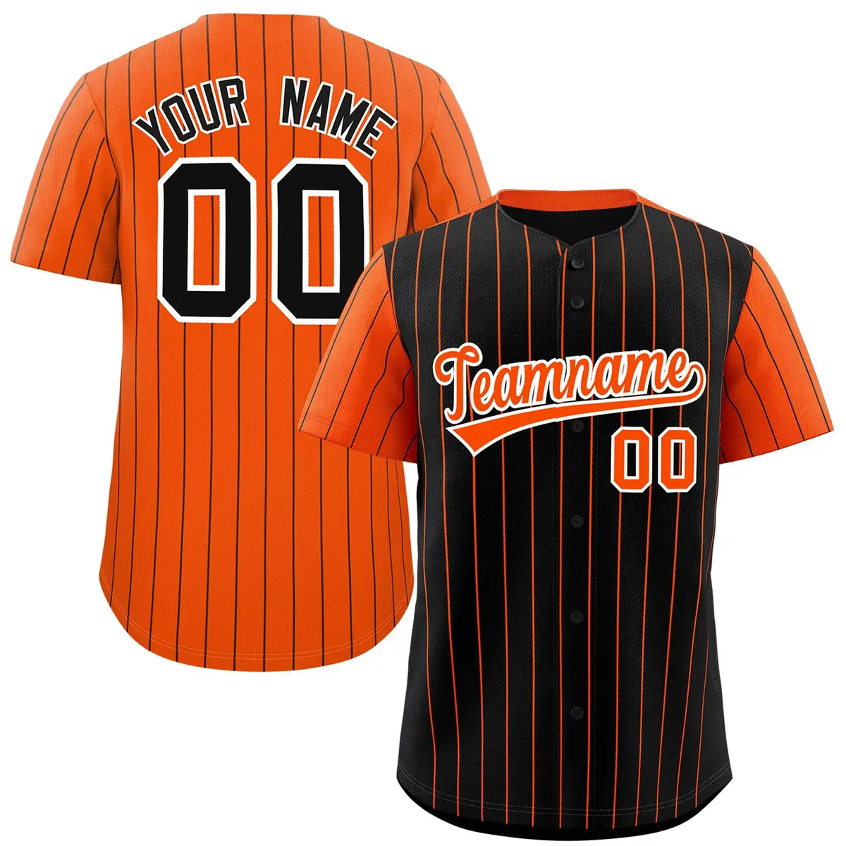 Black Orange Pinstripe Raglan Sleeves Baseball Jersey