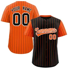 Black Orange Pinstripe Raglan Sleeves Baseball Jersey