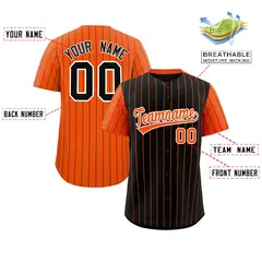 Black Orange Pinstripe Raglan Sleeves Baseball Jersey 2