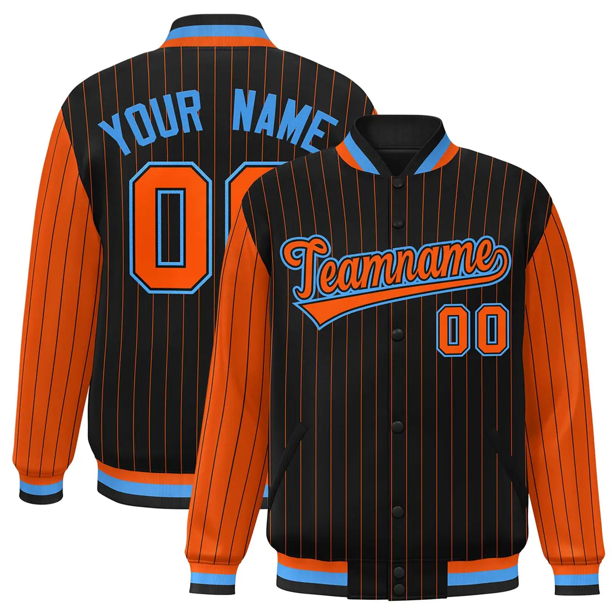 Black Orange Pinstripe Raglan Varsity Letterman Jacket