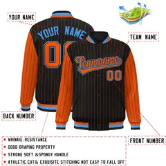 Black Orange Pinstripe Raglan Varsity Letterman Jacket 2
