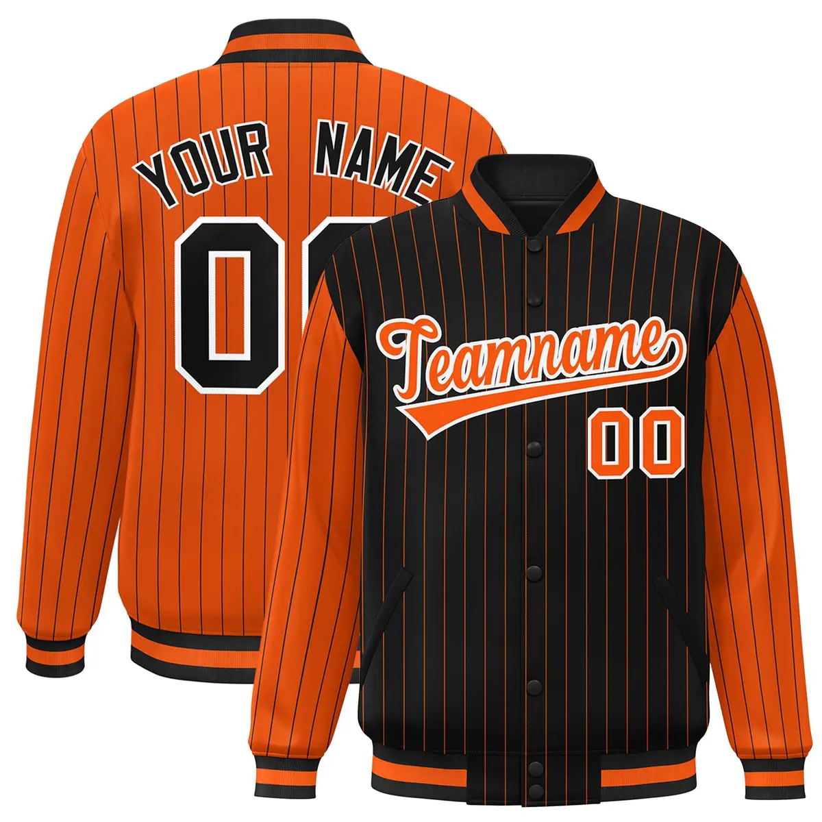 Black Orange Pinstripe Raglan Varsity Letterman Jacket