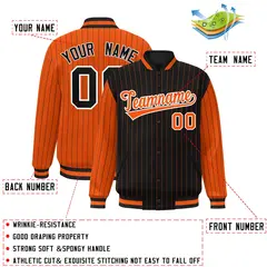 Black Orange Pinstripe Raglan Varsity Letterman Jacket 2
