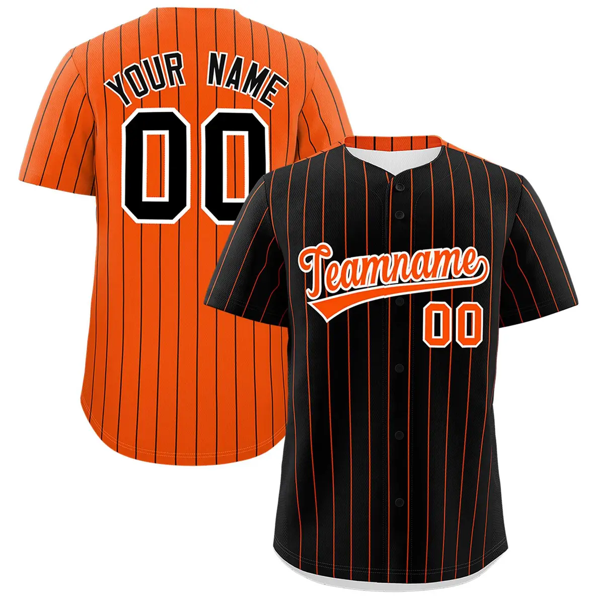 Black Orange Pinstripe Two-Tone Authentic Baseball Jersey