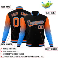 Black Orange Powder Blue Gradient Raglan Varsity Letterman Jacket 2