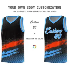 Black Orange Powder Blue Graffiti Pattern Basketball Jersey 3