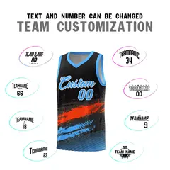 Black Orange Powder Blue Graffiti Pattern Basketball Jersey 4