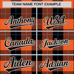 Black Orange-Powder Blue Plaid Varsity Full-Snap Letterman Jacket 3