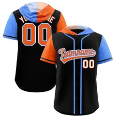 Black Orange Powder Blue Split Raglan Baseball Hoodie Jersey