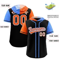 Black Orange Powder Blue Split Raglan Baseball Hoodie Jersey 2