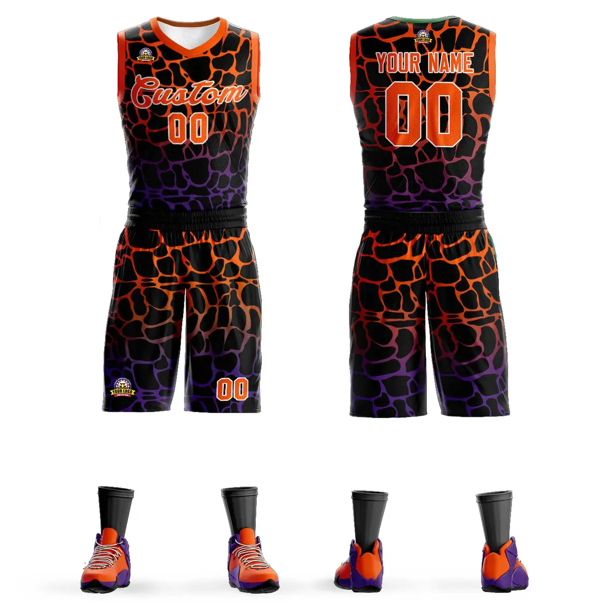 Black Orange-Purple Spotted Graffiti Basketball Jersey
