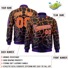 Black Orange-Purple Spotted Varsity Full-Zip Letterman Bomber Jacket 2