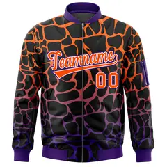 Black Orange-Purple Spotted Varsity Full-Zip Letterman Bomber Jacket 3