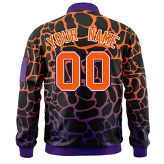 Black Orange-Purple Spotted Varsity Full-Zip Letterman Bomber Jacket 4