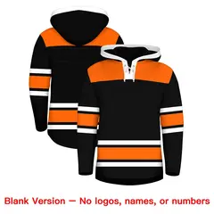Black Orange Raglan Lace-Up Neck Hockey Hoodie Jersey 7