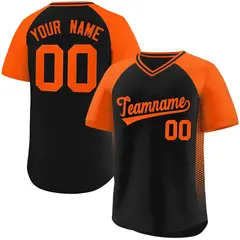 Black Orange Raglan Side Spot Pullover Baseball Jersey