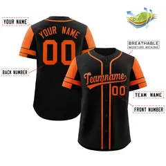 Black Orange Raglan Sleeves Authentic Baseball Jersey 2