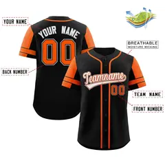 Black Orange Raglan Sleeves Authentic Baseball Jersey 2