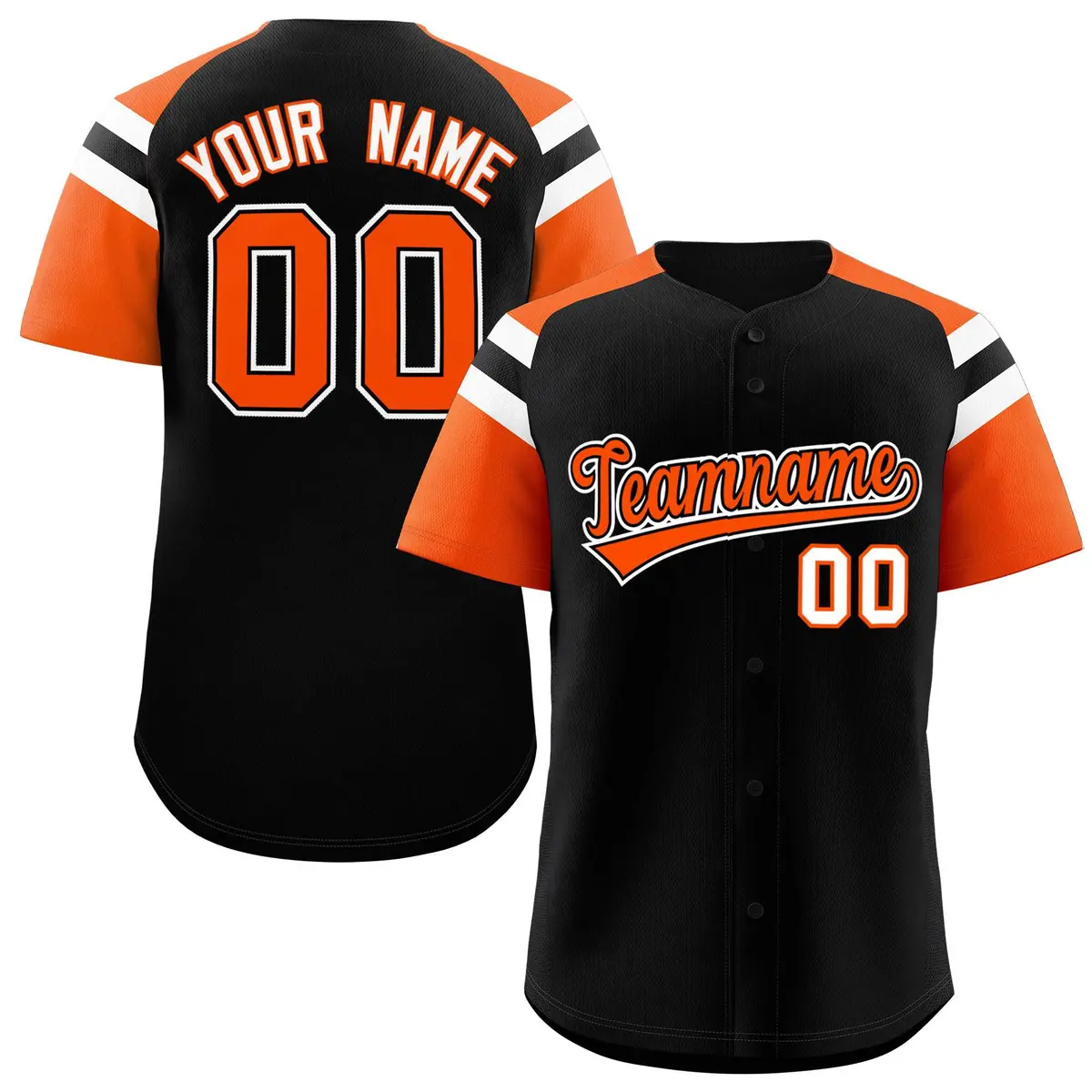 Black Orange Raglan Sleeves Contrast Baseball Jersey