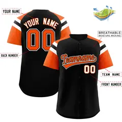 Black Orange Raglan Sleeves Contrast Baseball Jersey 2