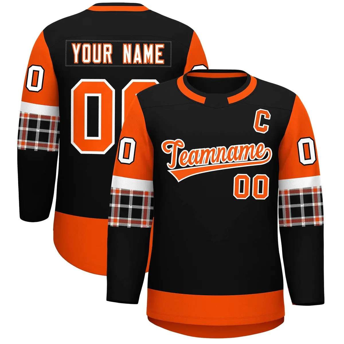 Black Orange Raglan Sleeves Round-Neck Hockey Jersey