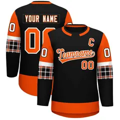 Black Orange Raglan Sleeves Round-Neck Hockey Jersey