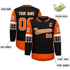 Black Orange Raglan Sleeves Round-Neck Hockey Jersey 2