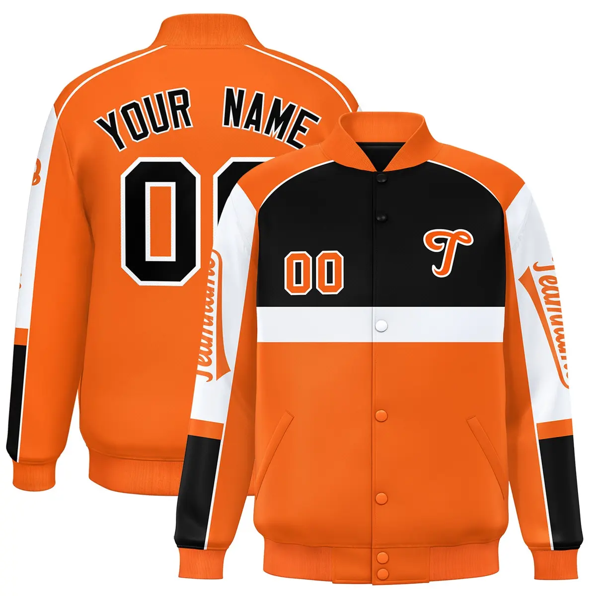 Black Orange Raglan Sleeves Varsity Letterman Jacket