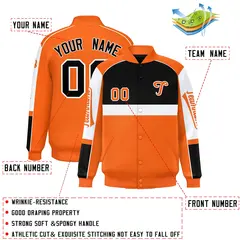 Black Orange Raglan Sleeves Varsity Letterman Jacket 2