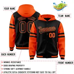 Black Orange Raglan Three Stripes Varsity Letterman Jacket Hoodie 4
