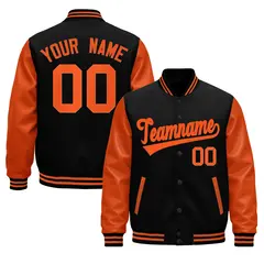 Black Orange Raglan Varsity Full-Snap Letterman Jacket 1