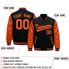 Black Orange Raglan Varsity Full-Snap Letterman Jacket 2
