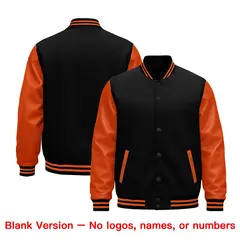 Black Orange Raglan Varsity Full-Snap Letterman Jacket 5