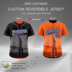 Black Orange Reversible City Skyline Graffiti Stretch Baseball Jersey 2