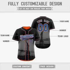 Black Orange Reversible City Skyline Graffiti Stretch Baseball Jersey 3