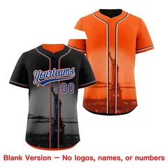 Black Orange Reversible City Skyline Graffiti Stretch Baseball Jersey 8