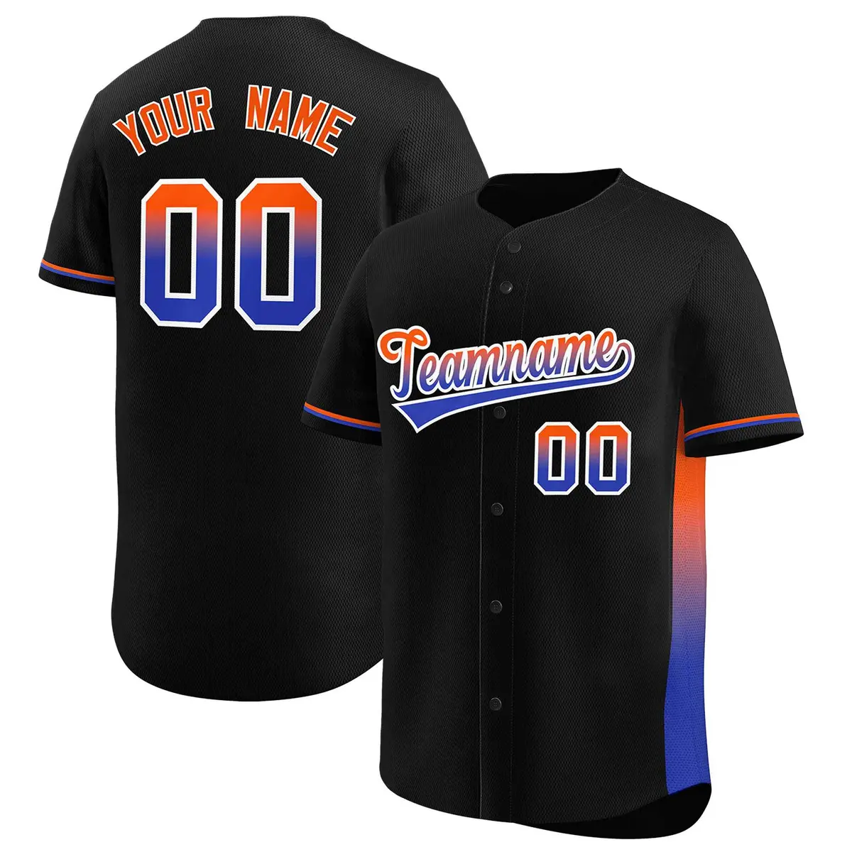 Black Orange-Royal Gradient Side Baseball Jersey