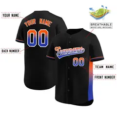 Black Orange-Royal Gradient Side Baseball Jersey 2