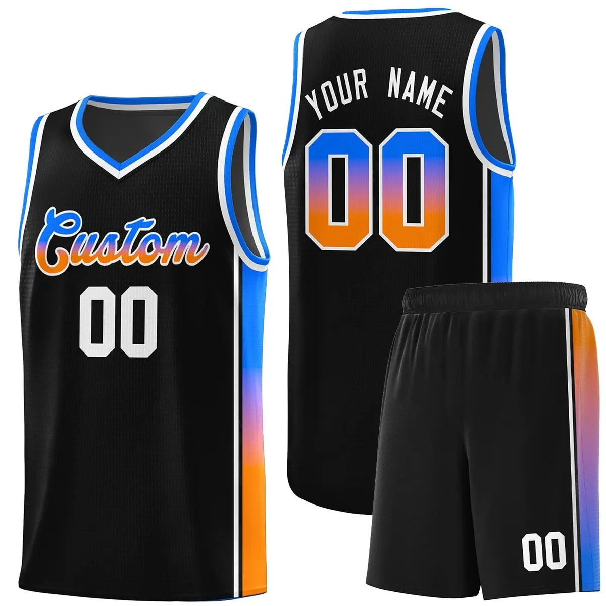 Black Orange-Royal Gradient Sports Basketball Jersey