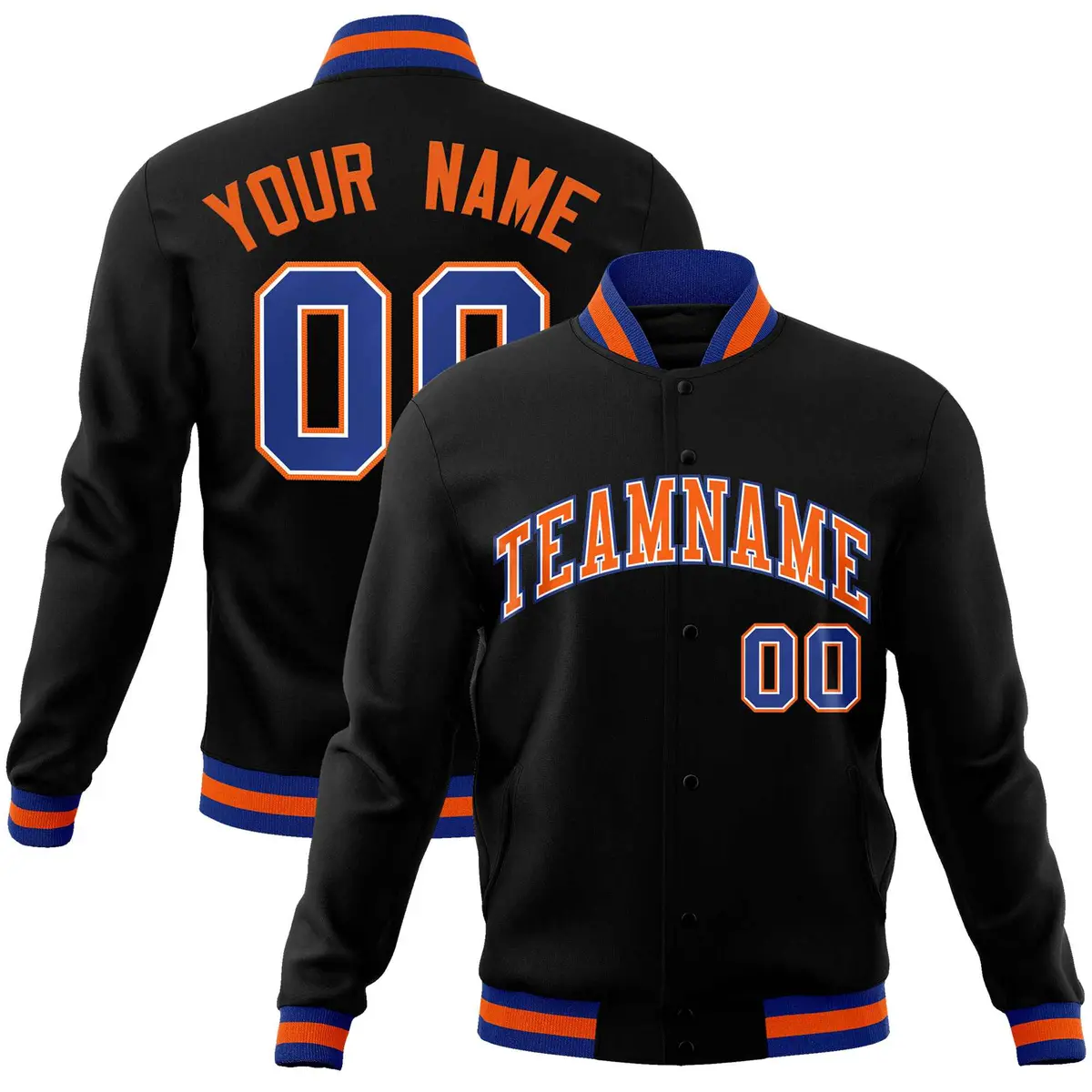 Black Orange-Royal Varsity Full-Snap Letterman Jacket