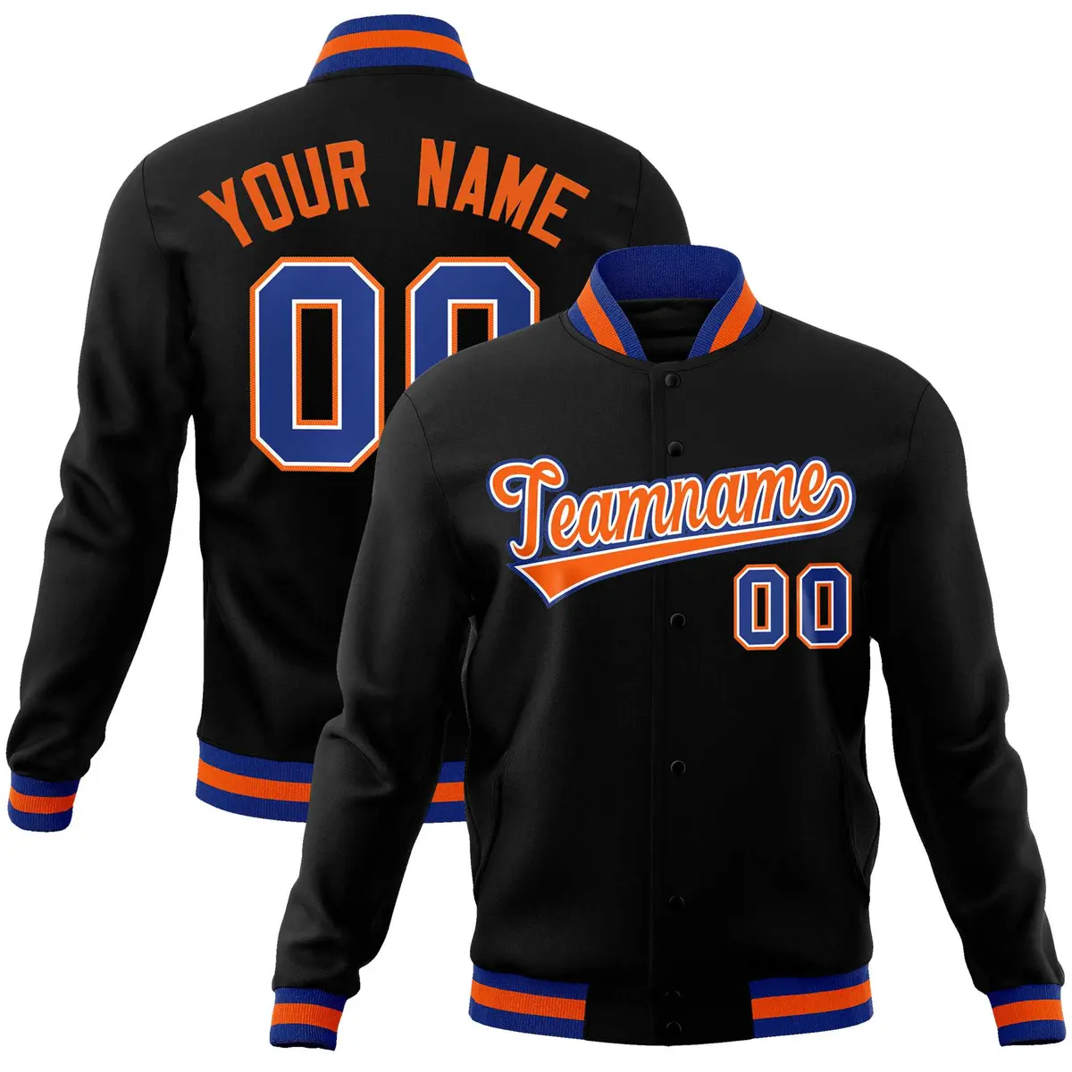 Black Orange-Royal Varsity Full-Snap Letterman Jacket