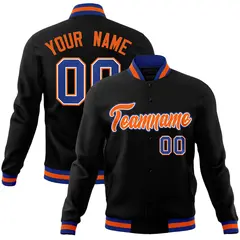 Black Orange-Royal Varsity Full-Snap Letterman Jacket 1