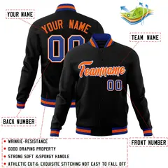 Black Orange-Royal Varsity Full-Snap Letterman Jacket 4