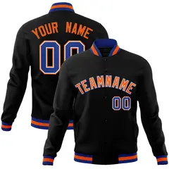 Black Orange-Royal Varsity Full-Snap Letterman Jacket 1