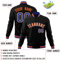 Black Orange-Royal Varsity Full-Snap Letterman Jacket 4